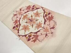 手織り紬変わり菱に花葉模様織出し名古屋帯
